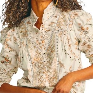 LoveShackFancy Laredo Floral Crochet Embroidered Button Front Cotton Top